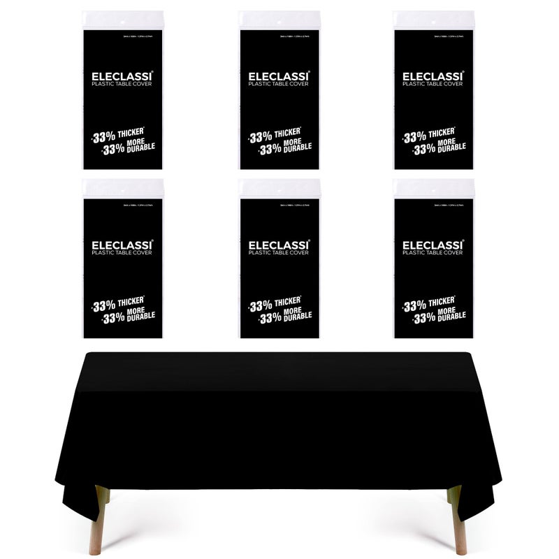 Eleclassi Black 6 Pack Premium Disposable Plastic Tablecloth 54 x 108 in - Plastic Table Cloth Disposable for Rectangle Table Up to 8 Feet - Black Rectangle Tablecloth - Image 1